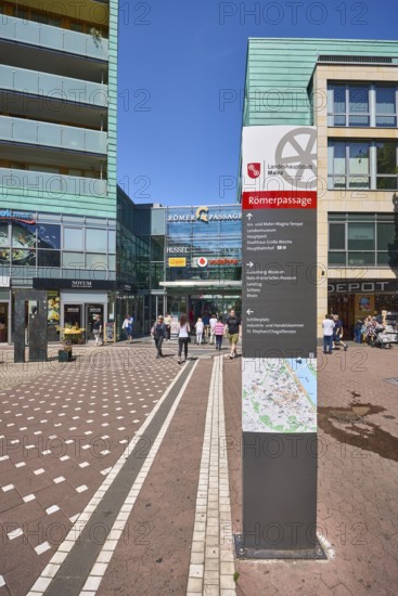 Stele with location sign, Roman passage, shopping center, general architecture, modern building,