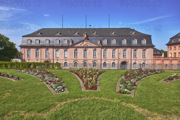 State Chancellery, New Armoury, historic building, baroque style, gardens, flower bed, lawn, fence,