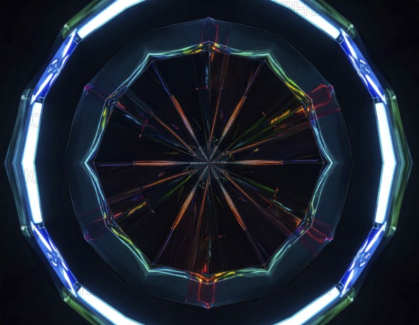 Abstract background of slightly unfocused multicolored glass lenses spinning and rotating,