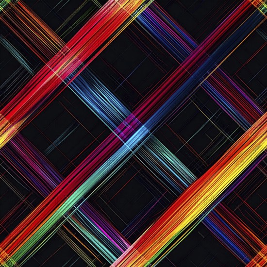Abstract digital art featuring vibrant, intersecting neon lines creating a geometric pattern,