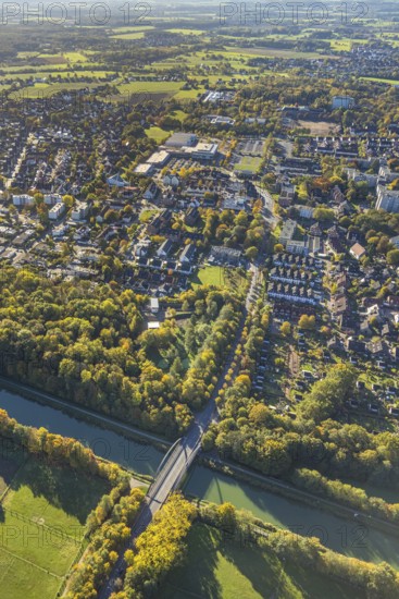 Aerial view, Werries residential area on the Datteln-Hamm Canal, Ostwennemarstraße canal bridge,