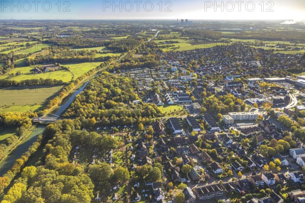 Aerial view, Werries residential area on the Datteln-Hamm Canal, Ostwennemarstraße canal bridge,