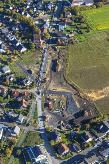 Aerial view, construction site on the corner of Bimbergsheide, Üntrop, Hamm, Ruhr region, North