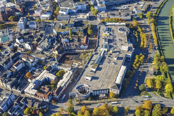 Aerial view, construction site with demolition and new construction of the western half of the