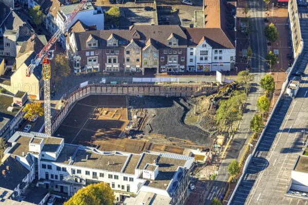 Aerial view, construction site with demolition and new construction of the western half of the