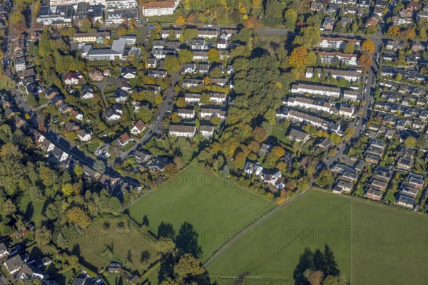 Aerial view, row house residential area Huckenholz, Üntrop, Hamm, Ruhr area, North