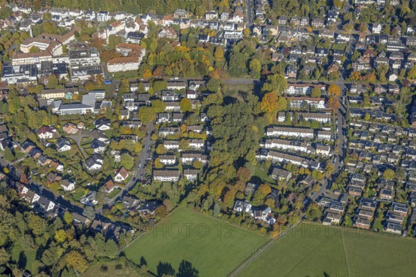 Aerial view, row house residential area Huckenholz, Johanniter-Kliniken Hamm location