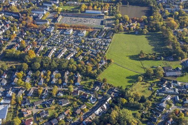 Aerial view, Huckenholz residential area, above, Hamm Federal Administration Office and Main