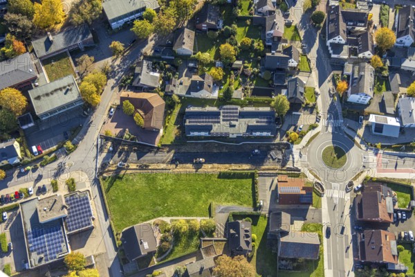 Aerial view, road construction site and new building for new road between Von-Thünen-Straße and