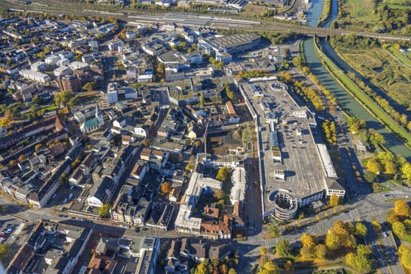 Aerial view, city with construction site demolition and new construction of the western half of the