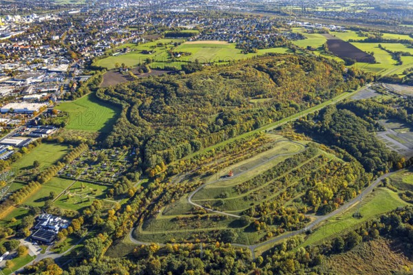 Aerial photo, Bergehalde Halde Humbert with heap sign and Kissinger Höhe with dump sign, in front