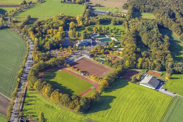 Aerial view, Selbachpark of 1. FC Pelcum e.V., soccer stadium and athletics stadium, surrounded by