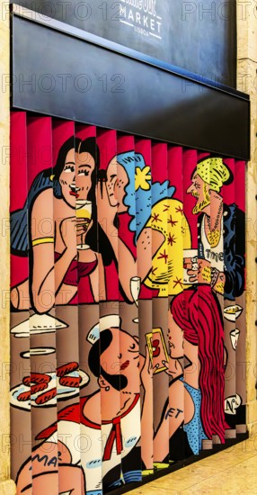 Mural in the Mercadeo da Ribeira, also known as TimeOut Market, the best address for Portuguese