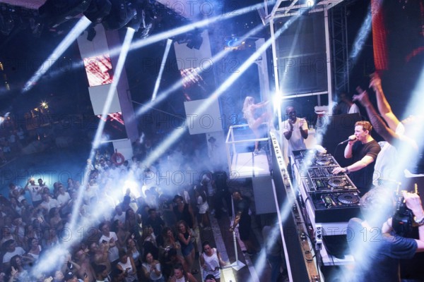 EDITORIAL and NEWS ONLY, rare moment of joint DJ back to back performance of edm dance music DJ