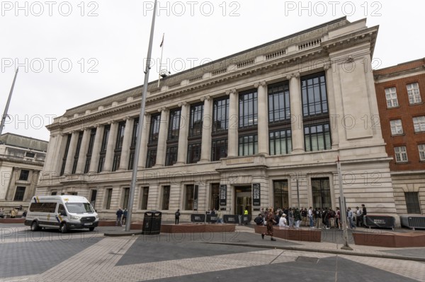 London, United Kingdom - 15 May 2025: Wide view of the grand exterior and columned facade of the