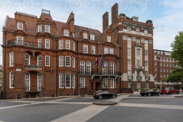London, United Kingdom - 15 May 2025: Ornate red brick diplomatic building of the Jamaican High