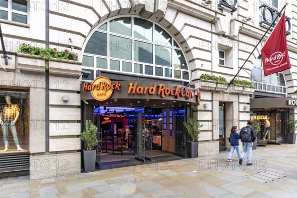 London, United Kingdom - 15 May 2025: Hard Rock Cafe London entrance at Piccadilly Circus in the