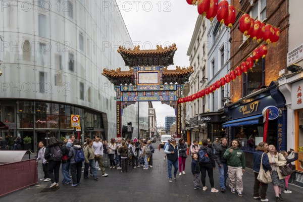 London, United Kingdom - 15 May 2025: Iconic paifang gate marking the vibrant entrance to London's