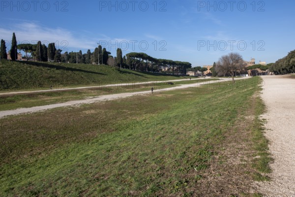 View along today green embankment former spina central element of in Circus Maximus venue of