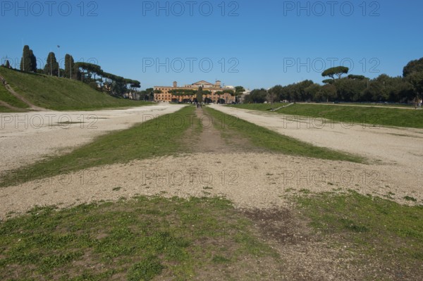 View of today green embankment former spina central element of in Circus Maximus venue of chariot