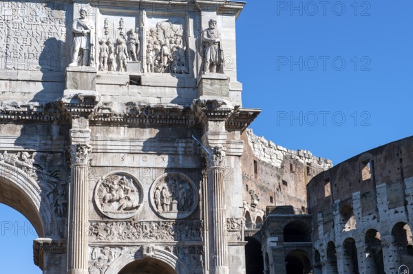 Details on the Arch of Constantine Marble reliefs marble relief with scenes from Schalcht at the
