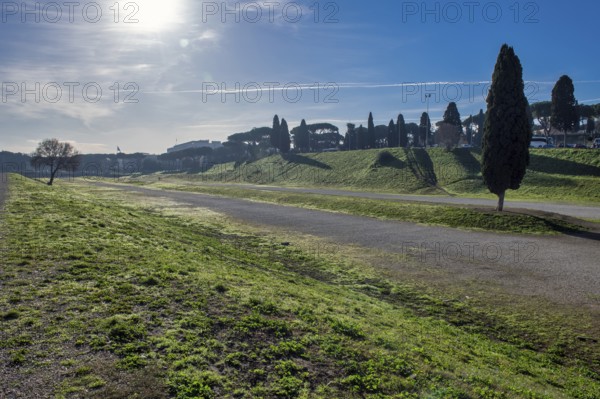 View along today green embankment former spina central element of in Circus Maximus venue of