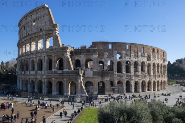 View from an elevated position of the historic arena Amphiteatrum Flavium Colosseum in the ancient