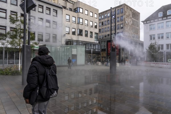 Digital water feature, Blue Cloud water installation on Husemanplatz in downtown Bochum, water mist