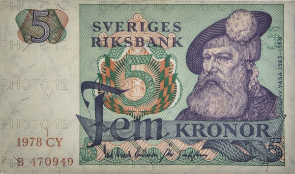Gustav Vasa or Gustav I (1496-1560) was King of Sweden from 1523 to 1560. Portrait on the Swedish