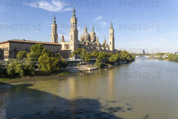 Basilica of Our Lady of the Pillar cathedral church, Zaragoza, Aragon, Spain, Europe view from