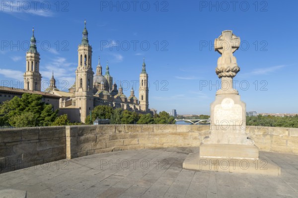 Basilica of Our Lady of the Pillar cathedral church, Zaragoza, Aragon, Spain, Europe view from