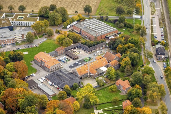 Aerial view, LVR-Klinik, power plant des Landschaftsverband Rheinland und Zentralwäscherei, Hau,