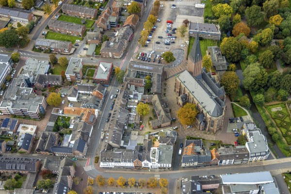 Aerial view, Catholic parish church of St. Maria Magdalena, Goch, Lower Rhine, North