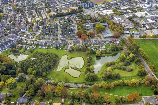 Aerial view, Niers river with ponds, Hervorster Straße housing development and Leni Valk School,