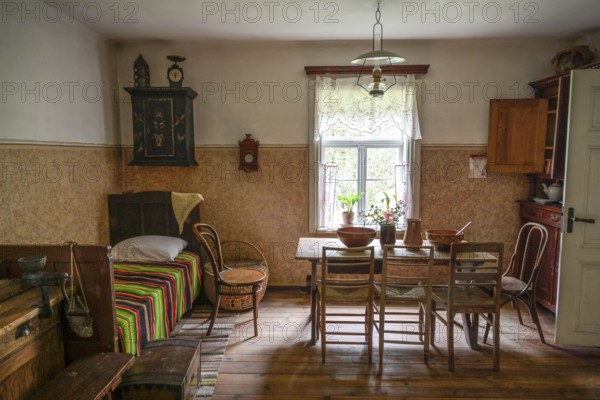 Living room, bed, Kazaki house, wooden house, Latvian Ethnographic Open-air Museum, Brivdabas iela,