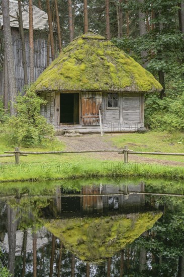 Pond near the village, sauna house, Latvian Ethnographic Open-air Museum, Brivdabas iela, Riga,
