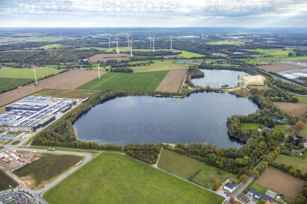 Aerial view, Tricor Werk packaging company at Sandgrube Höster Feld, Weeze, Lower Rhine, North