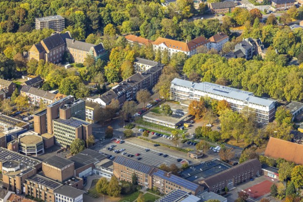 Aerial view, Wesel Town Hall, Duisburg City Training College, Wesel District Court and construction