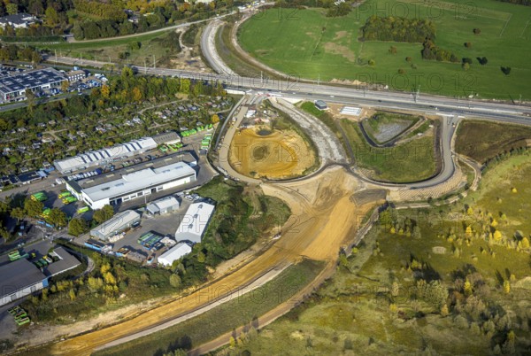 Aerial view, lip mouth area, construction site and new building extension and feeder Bundesstraße