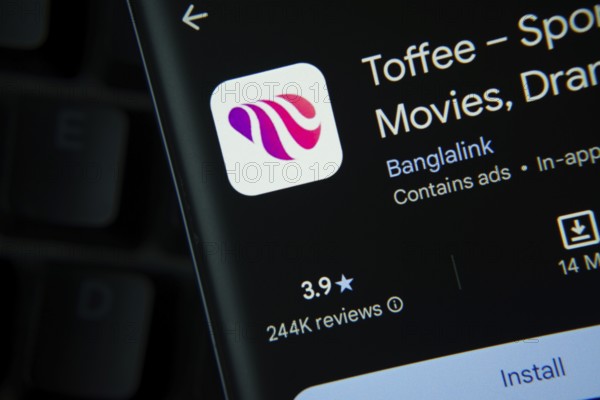 Dhaka, Bangladesh- 27 July 2025: Toffee app from Google Playstore is displayed on a smartphone
