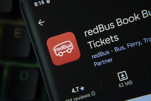 Dhaka, Bangladesh- 27 July 2025: RedBus app from Google Playstore is displayed on a smartphone