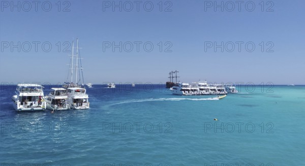 The snow-white yachts arrived as part of the Egyptian Maldives excursion tour, dropping off