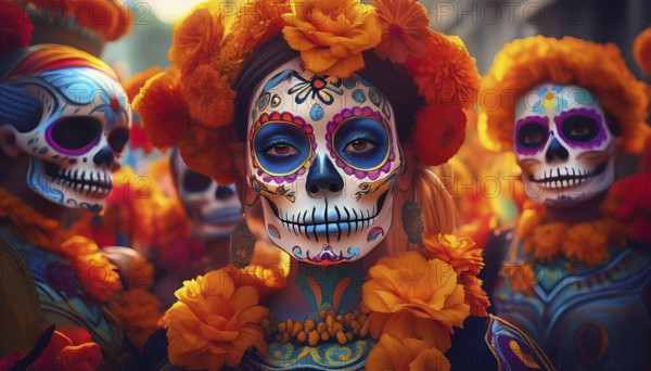 Neon sign, sugar skull, day of the dead, dia de los muertos, neon, brick wall, skull, illuminated,