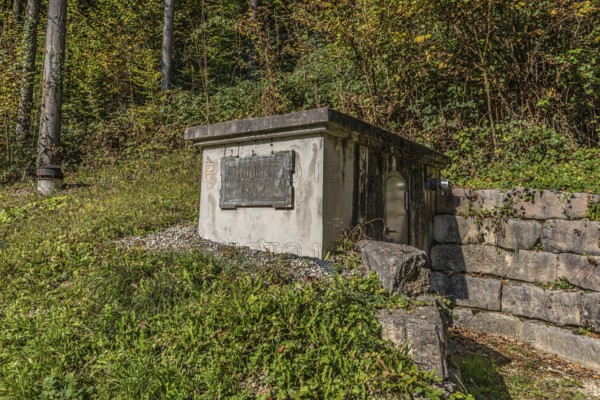 Water reservoir with the inscription Böttstein 1902 of the artificially created water channel that