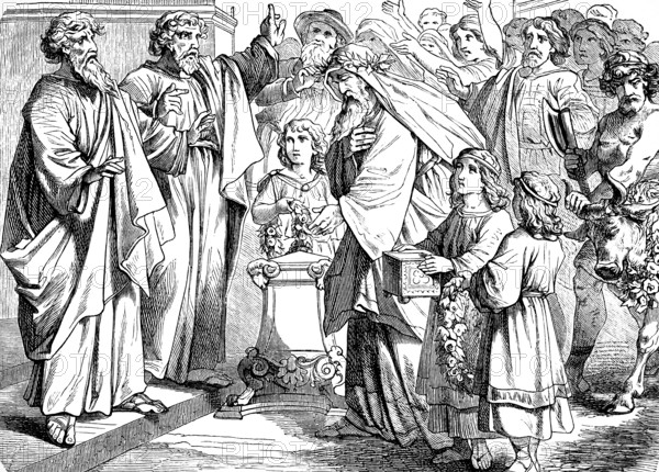 Paul and Barnabas are arguing about the question of circumcision in the manner of Moses, Jerusalem,