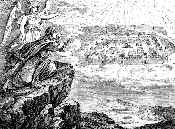 John looks at the new Jerusalem in heaven, a river as clear as crystal, The Revelation of the