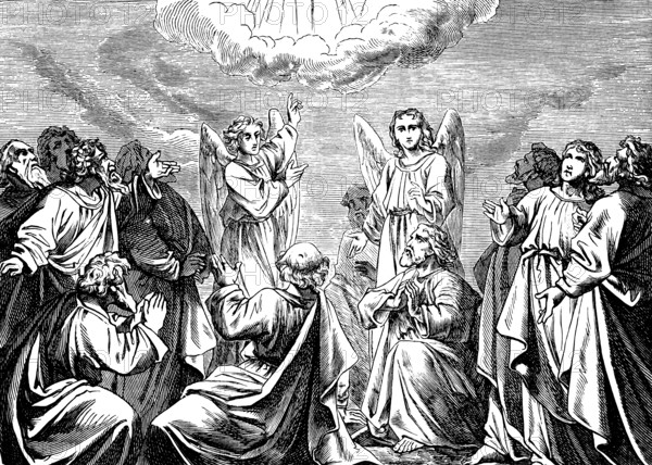 Symbolic picture of the Ascension of the Acts of the Apostles St. Luke, ray of light, cloud, angel,