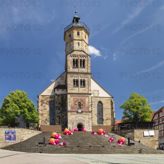 St. Michael church during the open-air games, Schwäbisch Hall, Hohenlohe, Baden-Württemberg,