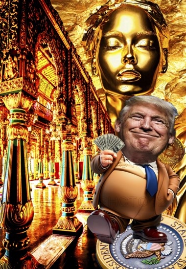Symbolic image, Trump as a family presidential entrepreneur, accumulating wealth without character,