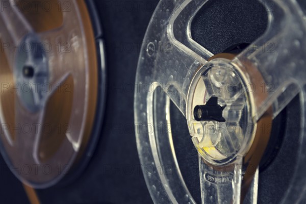 Filtered vintage picture of reel-to-reel audio recorder Prague, Czech republic